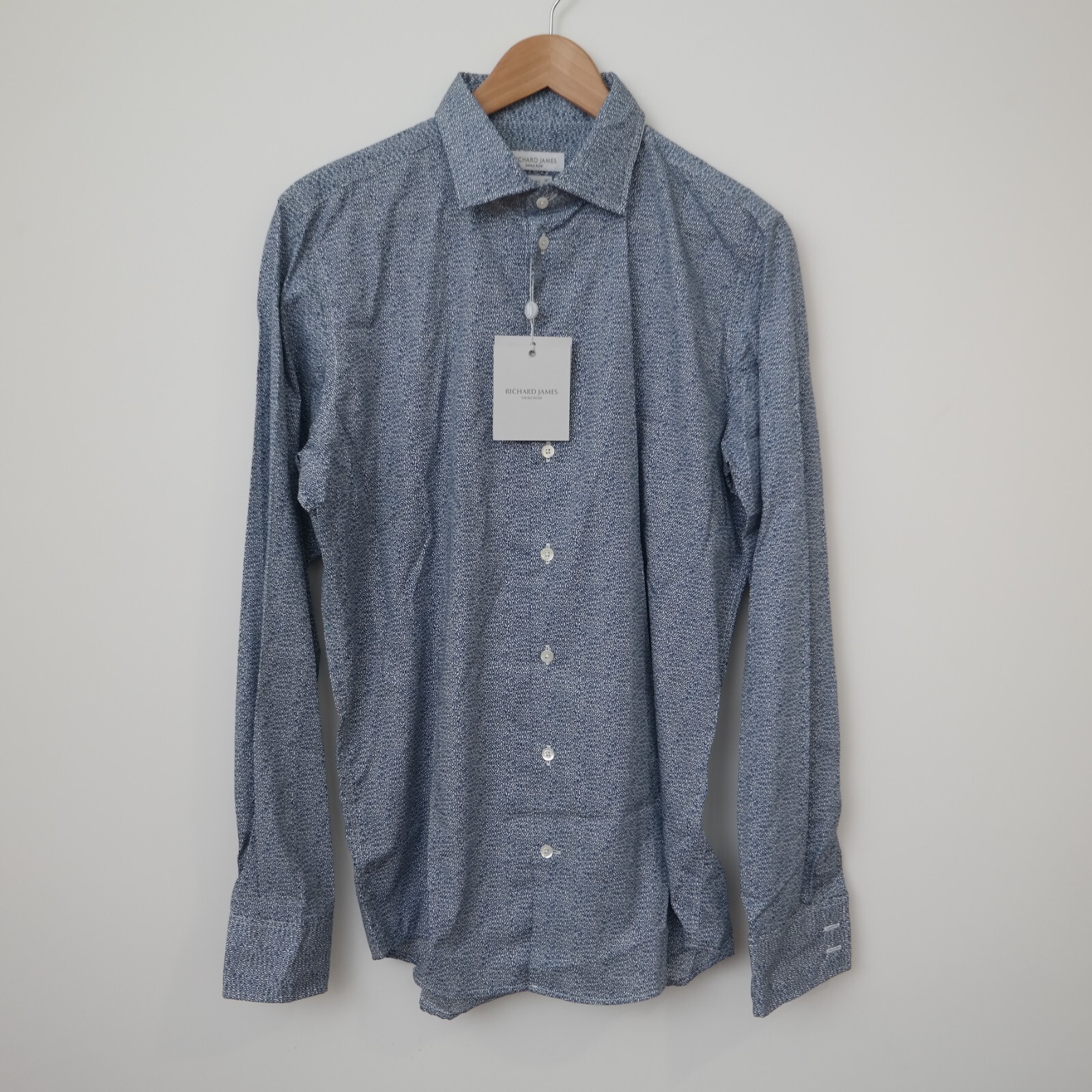 FILA Camicia contemporanea Richard James Savile Row blu stampa oceano taglia 16