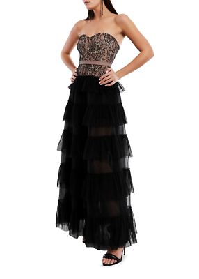 Bcbgmaxazria Womens Lace Floral Evening Dress Black 6