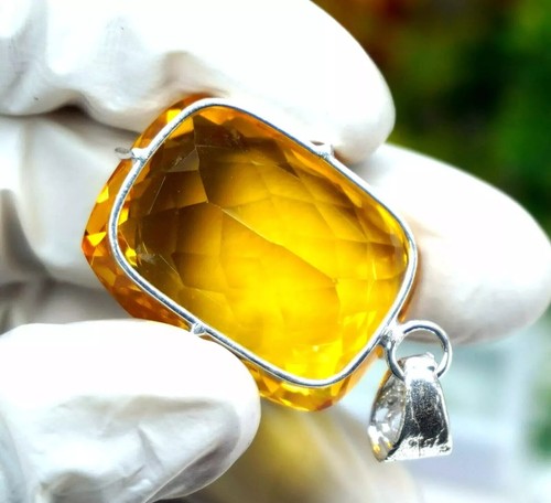 Cushion Cut Yellow Natural Citrine 925 Solid Silver 95.28 Ct Pendant Gemstone - Picture 4 of 5