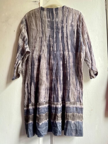 NEERU KUMAR Dress Medium Grey Cotton Silk Blend Shibori Tie Dye Tunic Kaftan - Picture 7 of 14