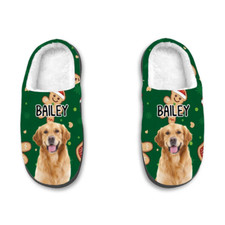 Personalized Pet Slippers, Custom Photo Pet Christmas Gingerbread Man Pattern