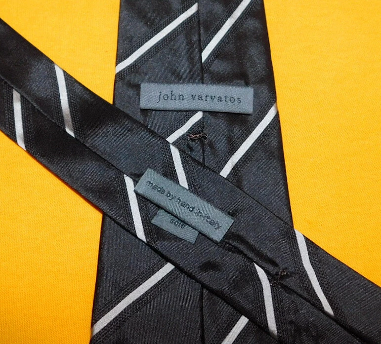 JOHN VARVATOS MADE IN ITALY BLACK/LIGHT BLUE STRIPED TIE - TIES - DESIGNER TIES. - Image 3 of 3