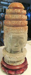 ANTIQUE /vintage ASIAN / THAI 13" CARVED Soapstone Brahma 4 Faces BUST STATUE