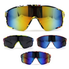 Kush Mens Comic Pop Color Pattern Oversize Shield Sport Sunglasses