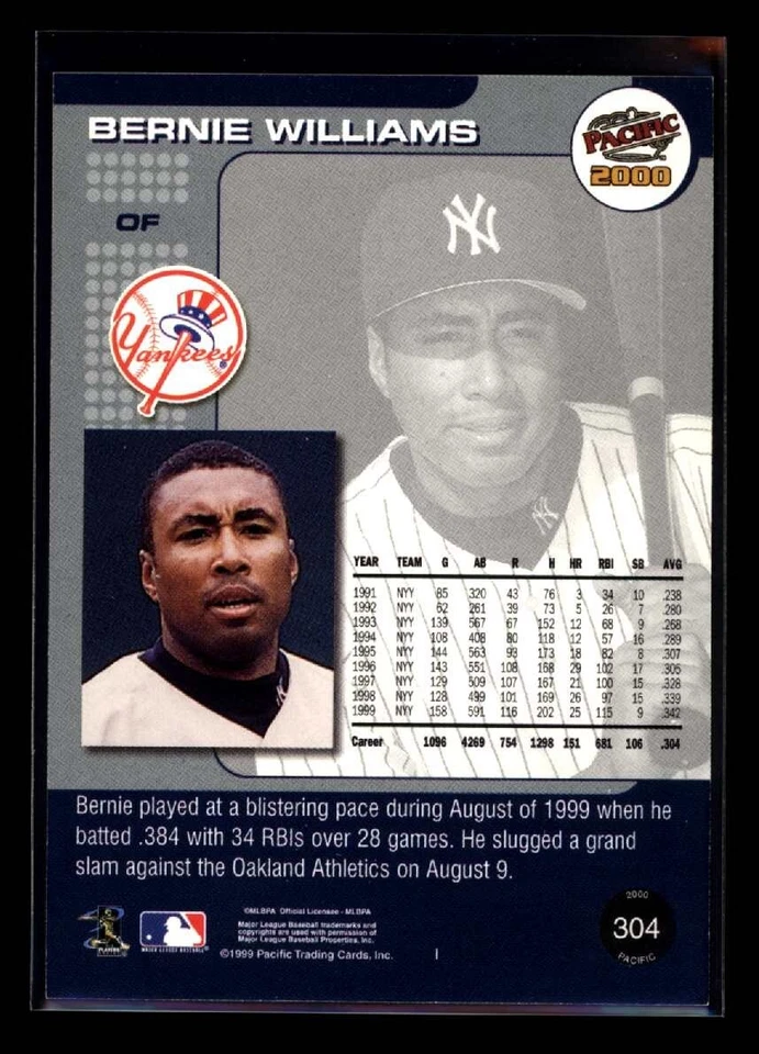Bernie Williams 2000 Pacific Estreno Fecha Retrato Variación #304 17/37 Foto 2 de 2