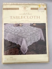 VTG Sultans Linens Holiday Cream Color Lace Vinyl Tablecloth 54" x 72” Rectangle