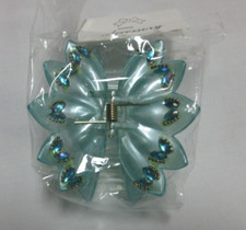 Vintage Plastic Butterfly Accent Claw Clip Hair Accessory Blue Jeweled