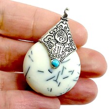 Tibetan Resin White Turquoise Pendant 1pc 40mm(FPD22 Jewelry Supplies Necklace