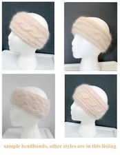 Handmade delicate peach angora wool women's cable headband hand knit warmer wrap