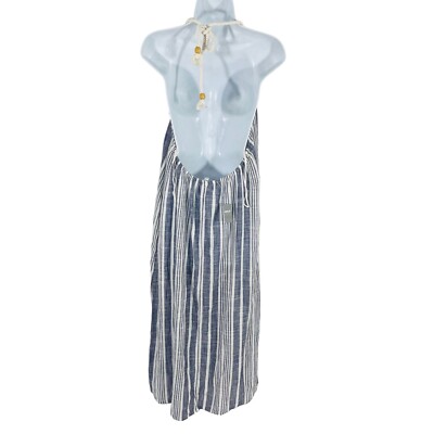 NWT Aerie Fringe Halter Maxi Dress Cotton Gauze Blue Stripe Womens Size XS Beach