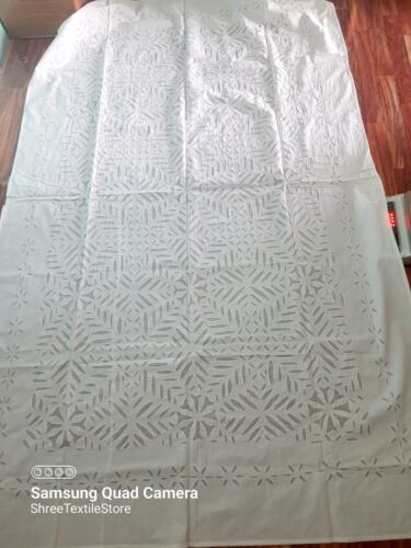 Organdy Cut-Work Rectangle/Square/Round/Bedding I White Hand made Applique Throw - Picture 12 of 12