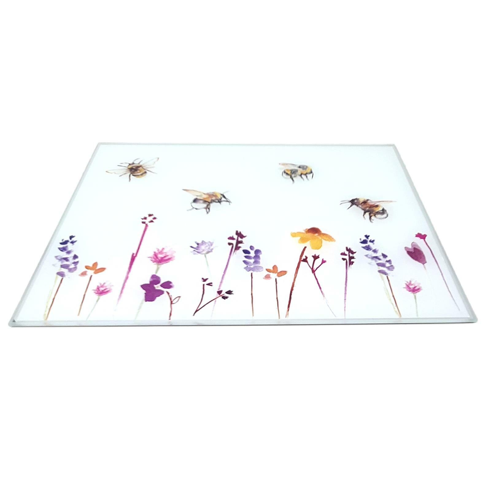 Set of 4 Watercolour Busy Bees Floral Glass Place Mats Dining Table