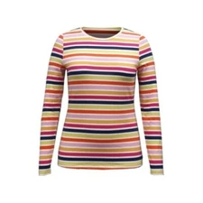 Style & Co Womens M Orange Multi Striped Scoop Neck Long Sleeve Top NWT CR69