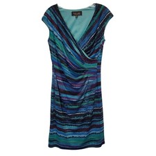 Black Label by Evan Picone Stretch Tummy Rouching Faux Wrap Dress Women's 6