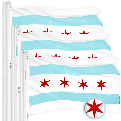 Chicago Flag 2.5x4 FT 3-Pack Embroidered 300D Embroidered By G128