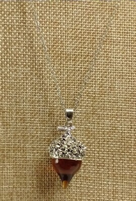 Amber Glass Acorn Pendant Necklace (NKL534)