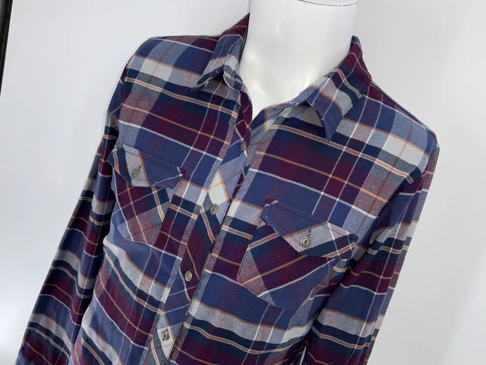 Camisa con botones de franela Kuhl para mujer M azul rojo a cuadros poli elasto YGI Y4-49 Foto 3 de 4