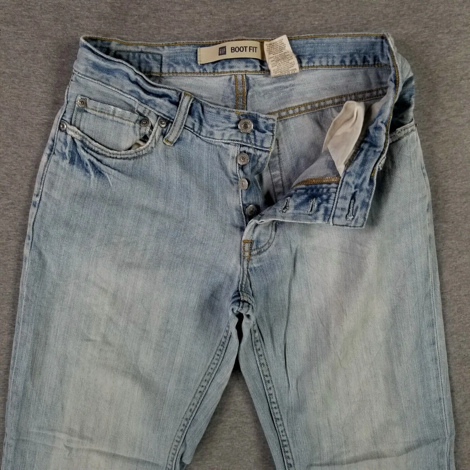 Vintage Gap 29x30 Boot Fit Blue Jeans Soft Broken In Denim Button Fly Retro 90s - Image 3 of 4