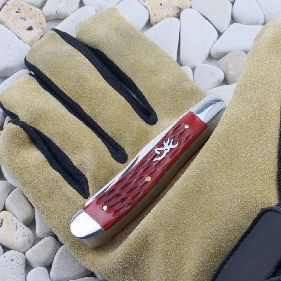 Navaja de Bolsillo Plegable Browning Trapper Hueso Plantillado Rojo Foto 4 de 4