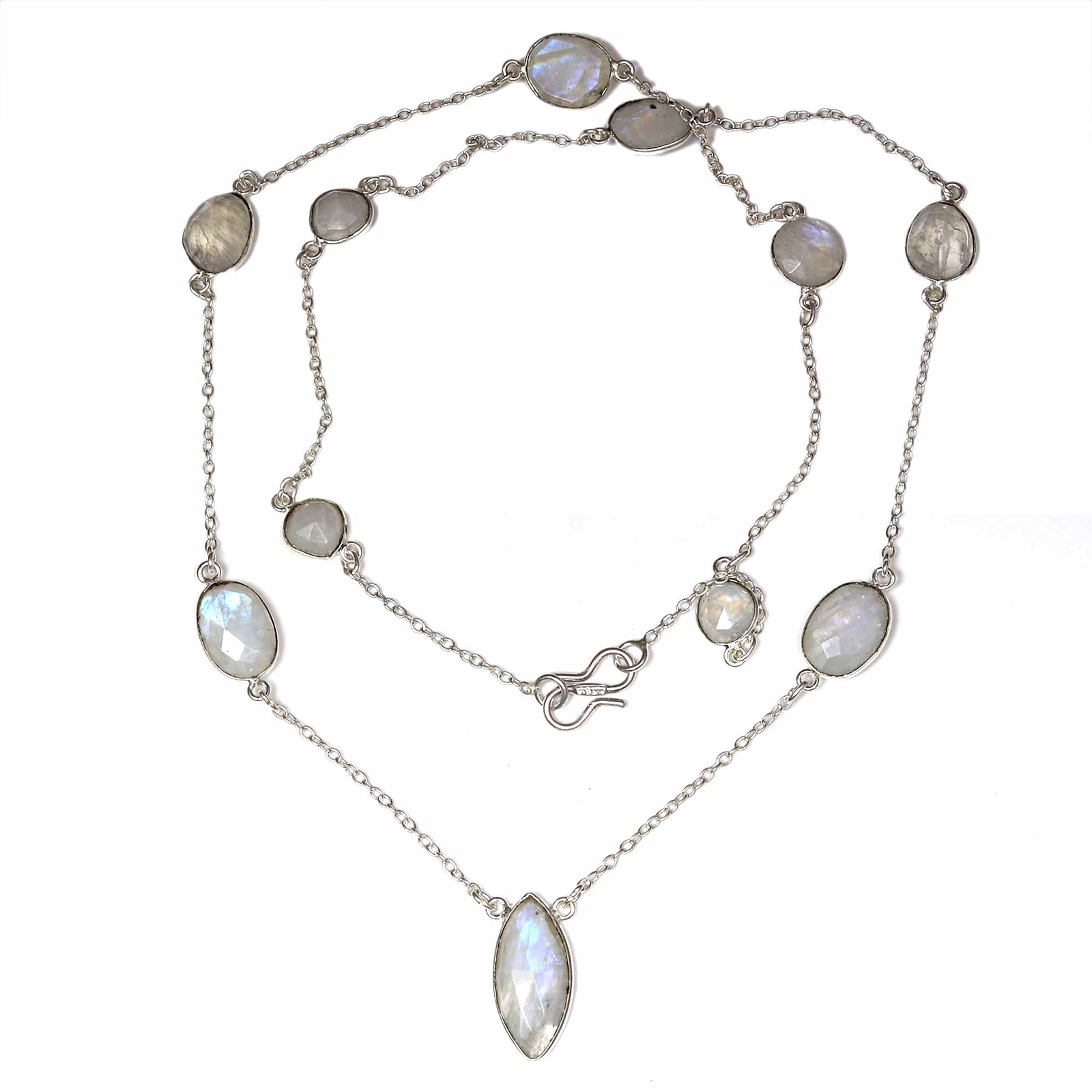 Necklace Moonstone Feceted Gemstone Handmade Antique Jewelry 35''