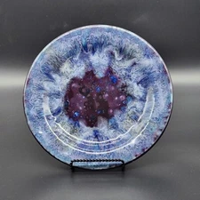 HTF Byron Molds Pottery Plate Blue Purple Drip Glaze Decorative Signed CU 9/80