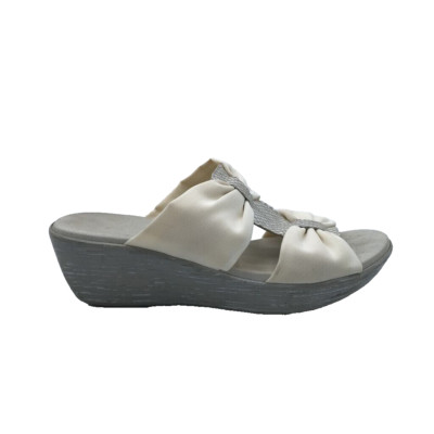 Munro Womens Vanessa Sandals Beige Snakeskin Embossed Slip On Wedge Heels 7.5 W