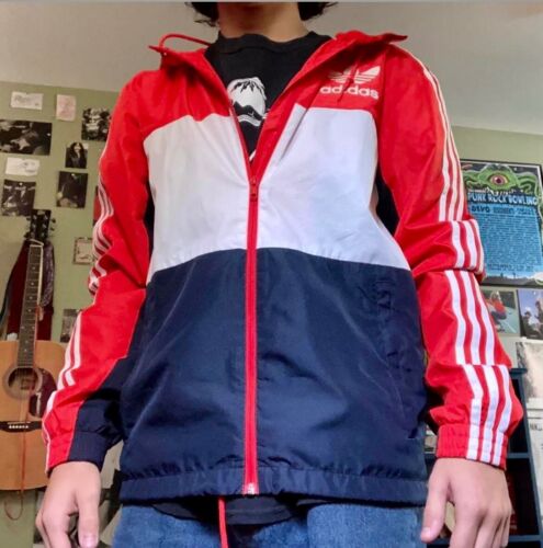 Super Rare Adidas Originals Jacket Windbreaker Glanz Cal Surf Red White Blk Sm - Picture 1 of 7