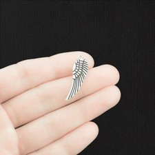BULK 50 Angel Wing Charms Antique Silver Tone 2 Sided - SC1388