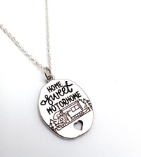 Home Sweet Motorhome Camper, RV, Trailer Necklace Pendant w/Chain & Heart Cutout