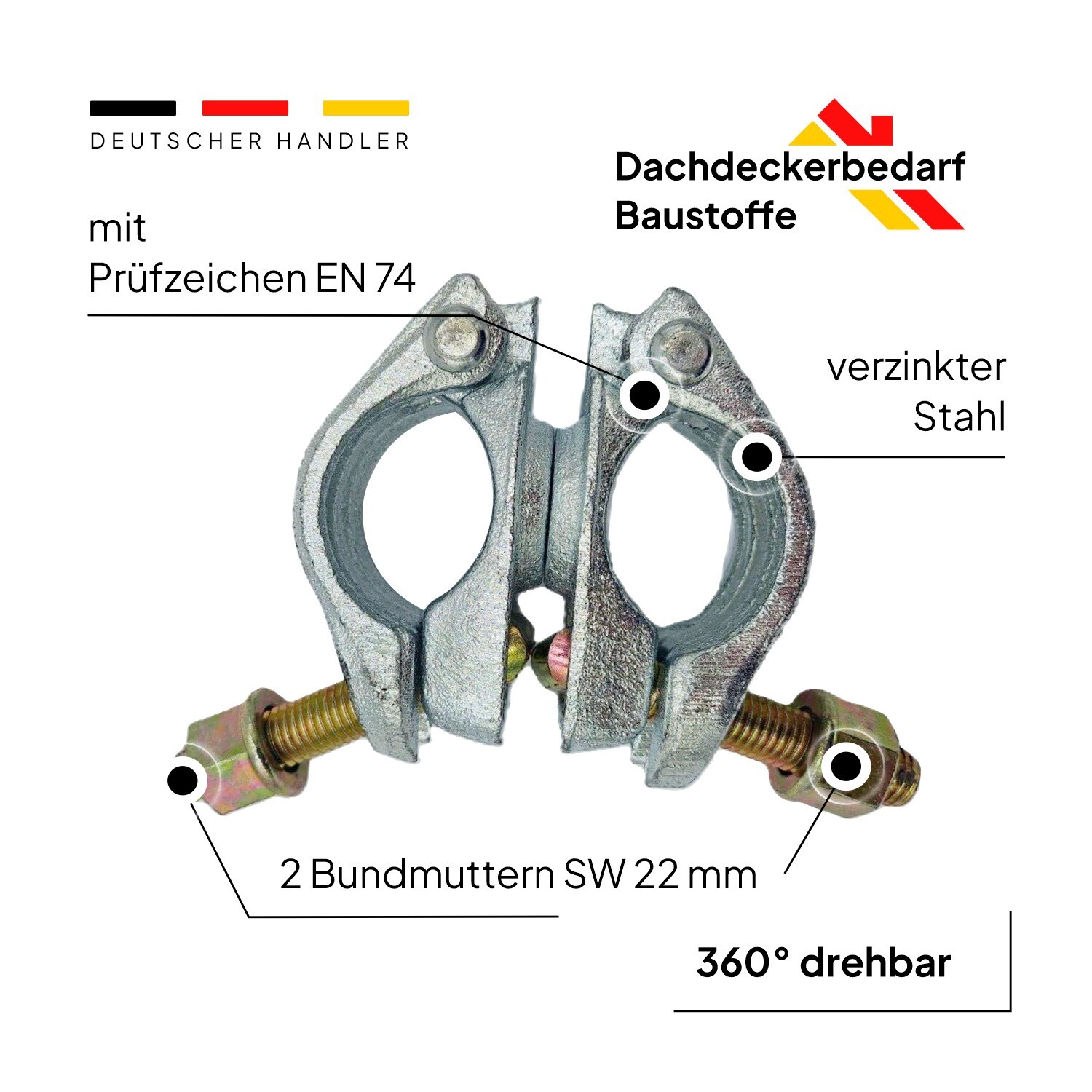Müba Zugkupplung Mit Bundmuttern SW 22 Mm | HAJ-Baubedarf