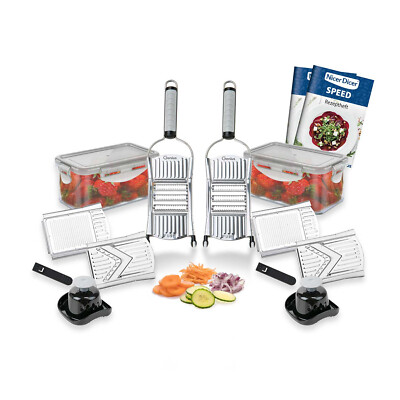 Genius Nicer Dicer Speed Handhobel Set 18-tlg Gemüsehobel V Hobel Edelstahl