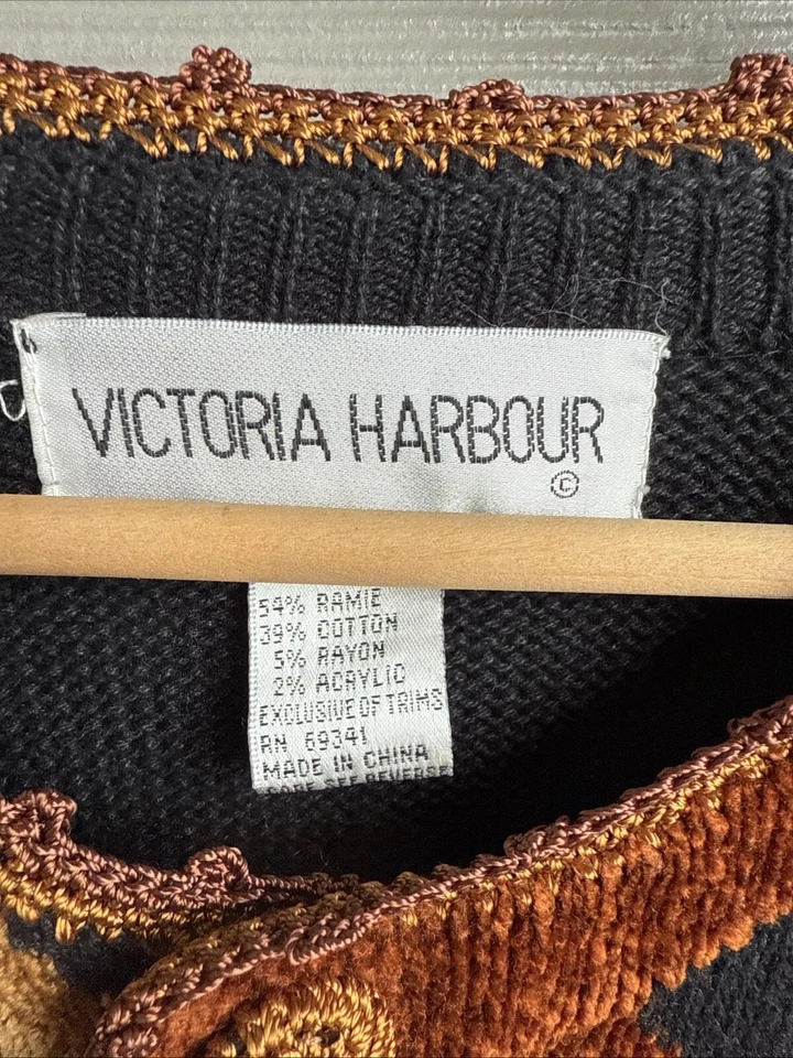 Victoria Harbour 开衫毛衣女式 S 码黑色刺绣野生动物园成熟 — 第 4/4 张图片