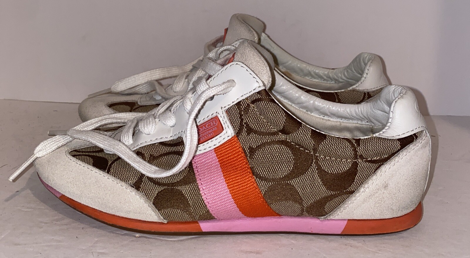 Coach Joss Womens Lace-Up Sneakers Size 6 Brown Beige Pink Casual Shoes