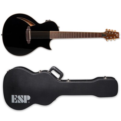 ESP LTD TL-7 Black Thinline 7-String Acoustic-Electric Guitar + Hard Case