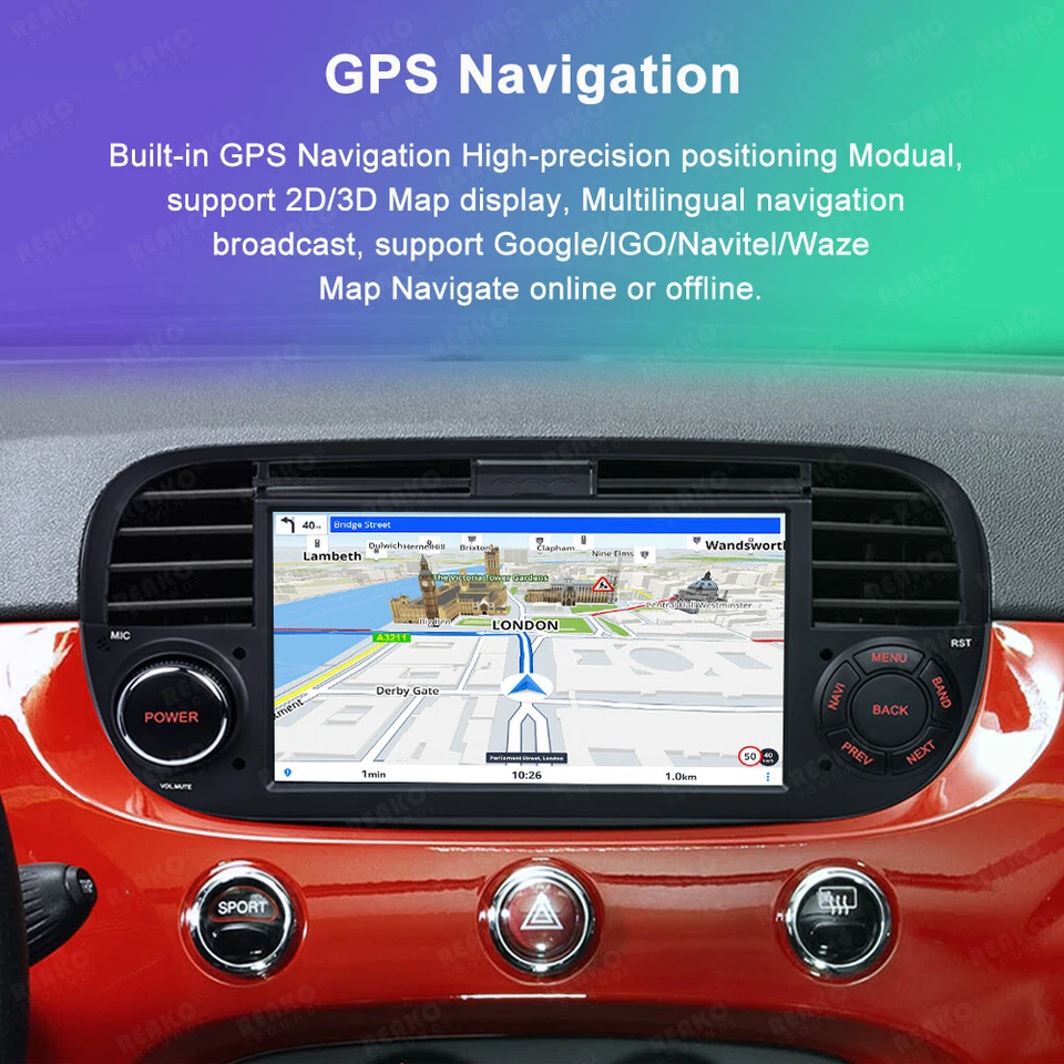 7" Android 13.0 Autoradio Per FIAT 500 2007-2015 GPS NAVI WIFI Bluetooth FM RDS - Immagine 3 di 4