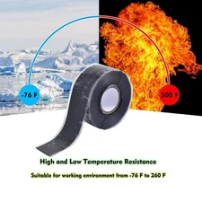  Self-Fusing Silicone Tape, Repair Plumbing Pipe & Radiator Hose Leak Black 1in 