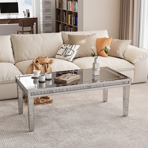 120CM Silver Mirrored Coffee Table Crushed Diamond Reception Table Home Office - Picture 4 of 16