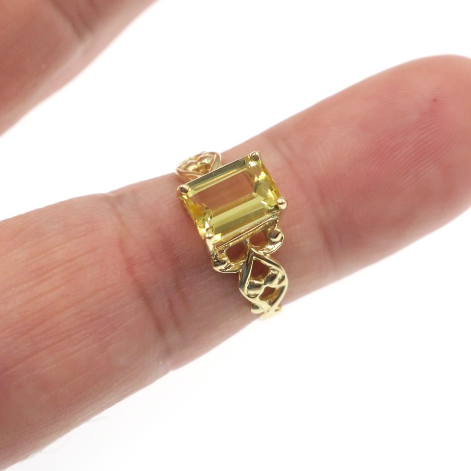 Classic 14k Solid Yellow Gold Natural Lemon Citrine OpenWork Ring Size