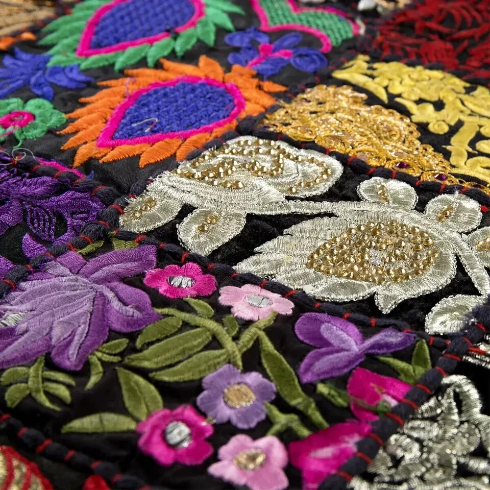 Indian Cotton Patchwork Table Runner Embroidered Dining Black Table Tapestry - Image 3 of 3