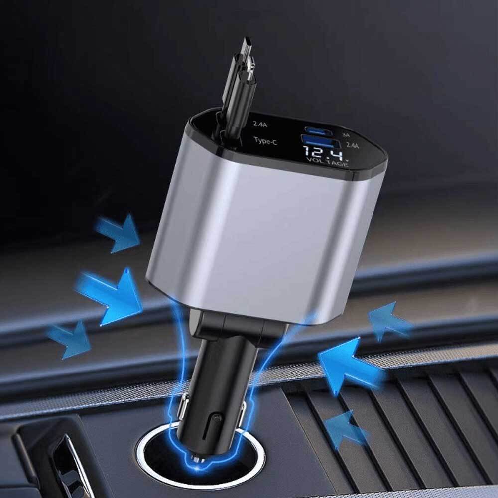 Retractable Dual USB C PD Car Charger Fast Charging Adapter for iPhone