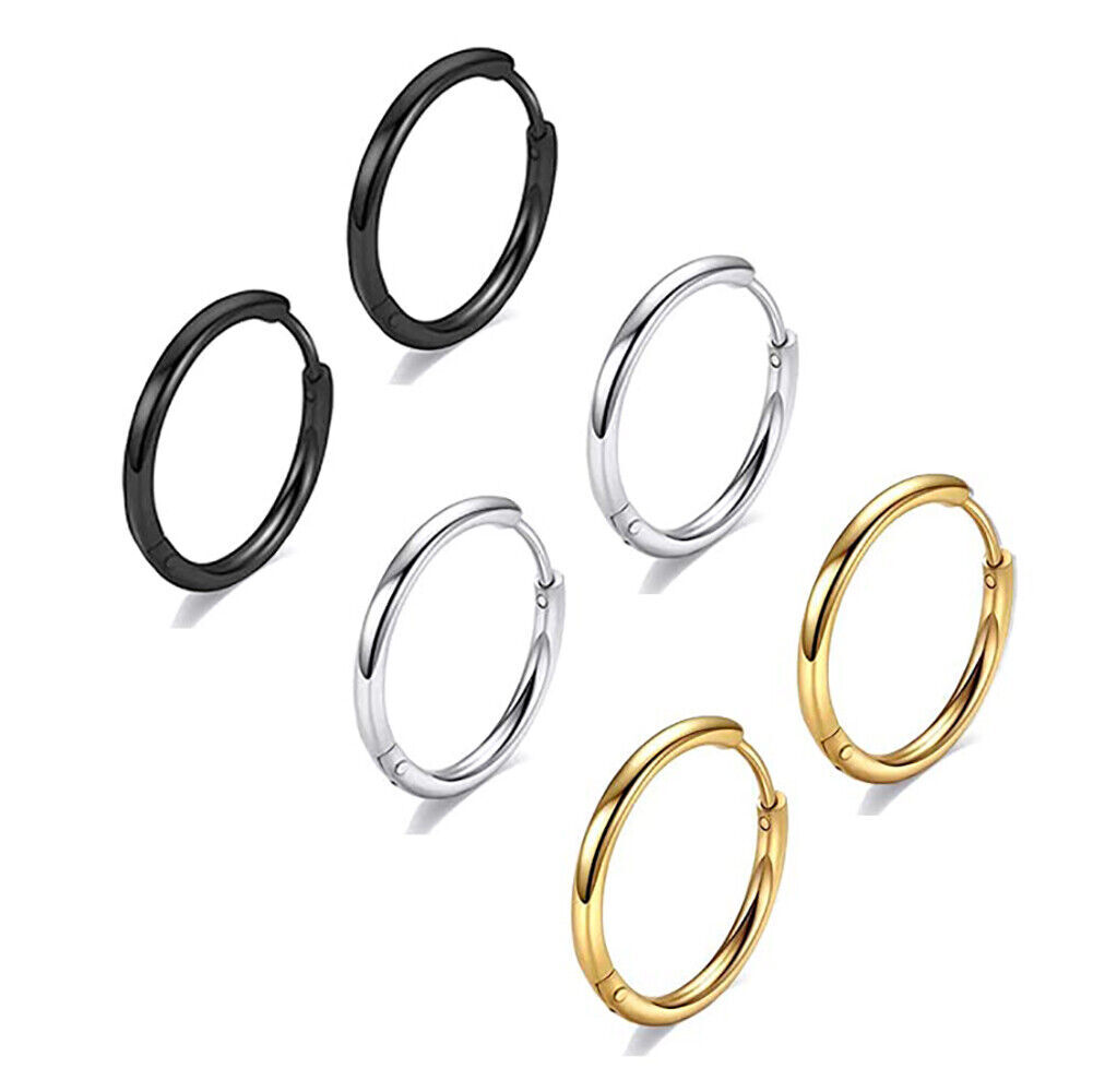 Hoop Earrings for Men Women Teen Stainless Steel Lip Piercing Ears Nose Ring 6mm-image