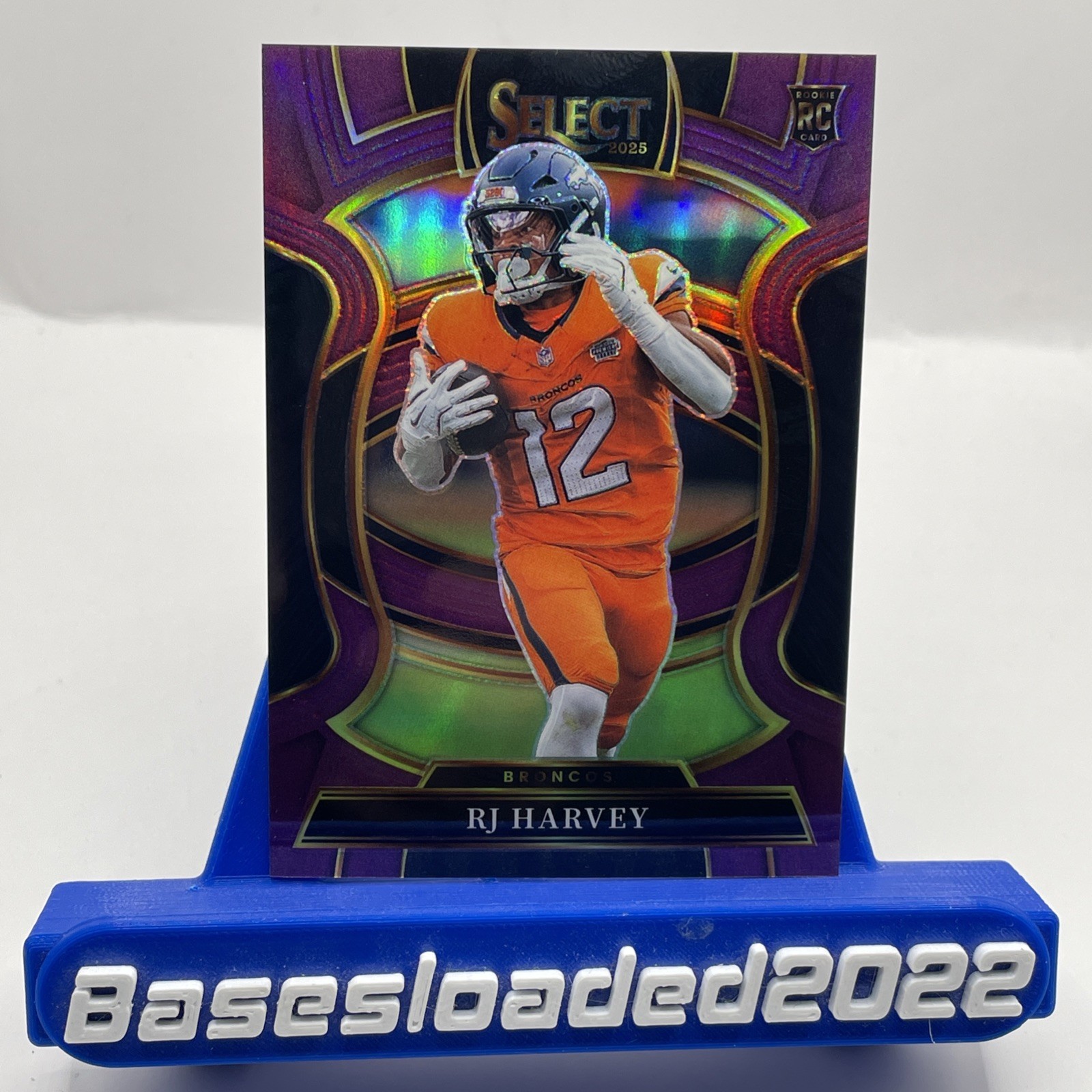 2025 Panini Select - Concourse RJ Harvey #10 Purple Prizm #26/75 (RC) Broncos