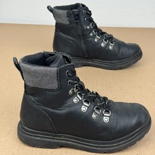 Art Class Target Girls Combat Boots Size 2 Black Side Zip Lace Up Lug Sole