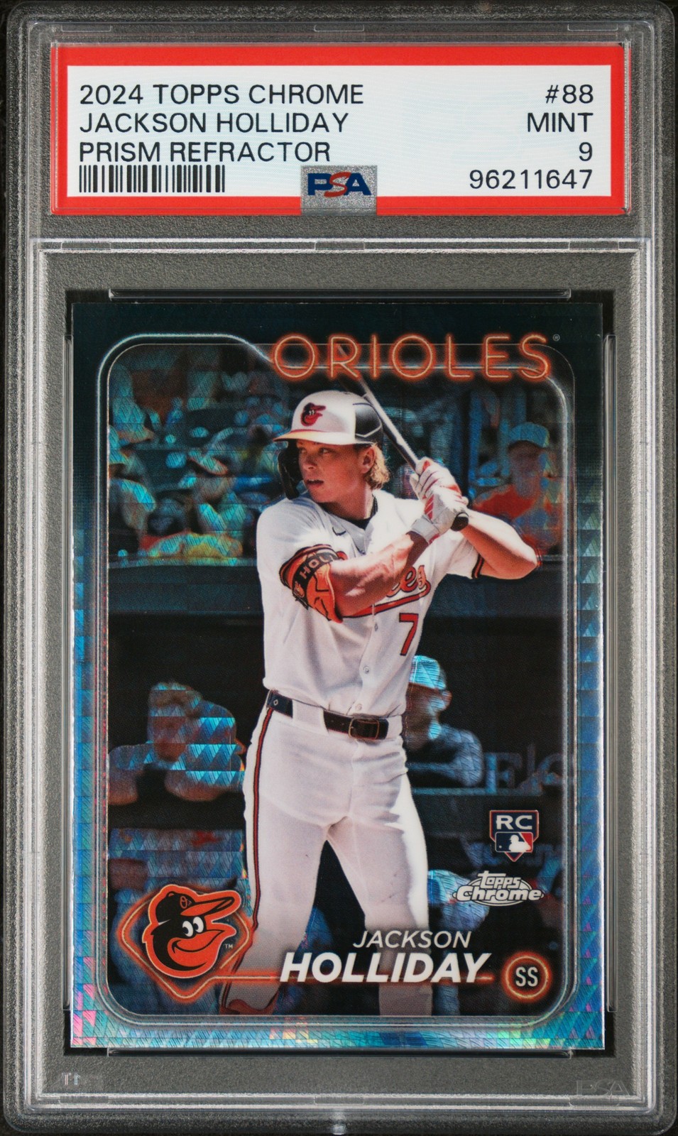 2024 Topps Chrome #88 Jackson Holliday Prism Refractor RC Orioles PSA 9