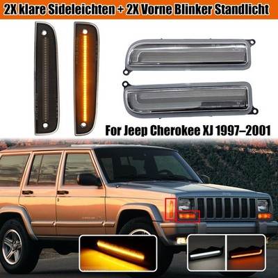 2 Clear Side Lights & 2 Front Turn Signal Parking Light For Jeep Cherokee XJ 1997-2001