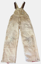 VTG Carhartt Double Knee Bib Distressed Tan Lined Workwear Overalls Size 36 x 30