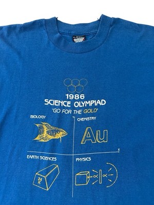 Vintage 1986 Science Olympiad T Shirt Men s Large Blue Physics Biology Chemistry