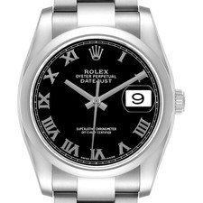 Rolex Datejust Steel Black Roman Dial Mens Watch 116200