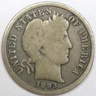 1893-S Barber Dime - 3 O'clock Rim Ding/Damaged (Lot#1)