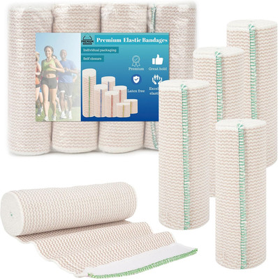 Premium Elastic Bandage Wrap 6 Inch 4 Pack Reusable Versatile Self-Closing Compr